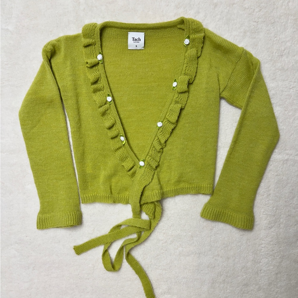 TACH Green Ruffled Cardigan